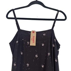 Levi's Pleated Black Floral Spaghetti Strap Dress - Size M - New With Tags